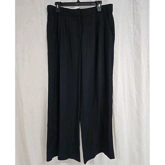 Abercrombie & Fitch Linen Blend Pleated HR Wide Leg Pants Black Women’s Sz 32/14 - Picture 1 of 10